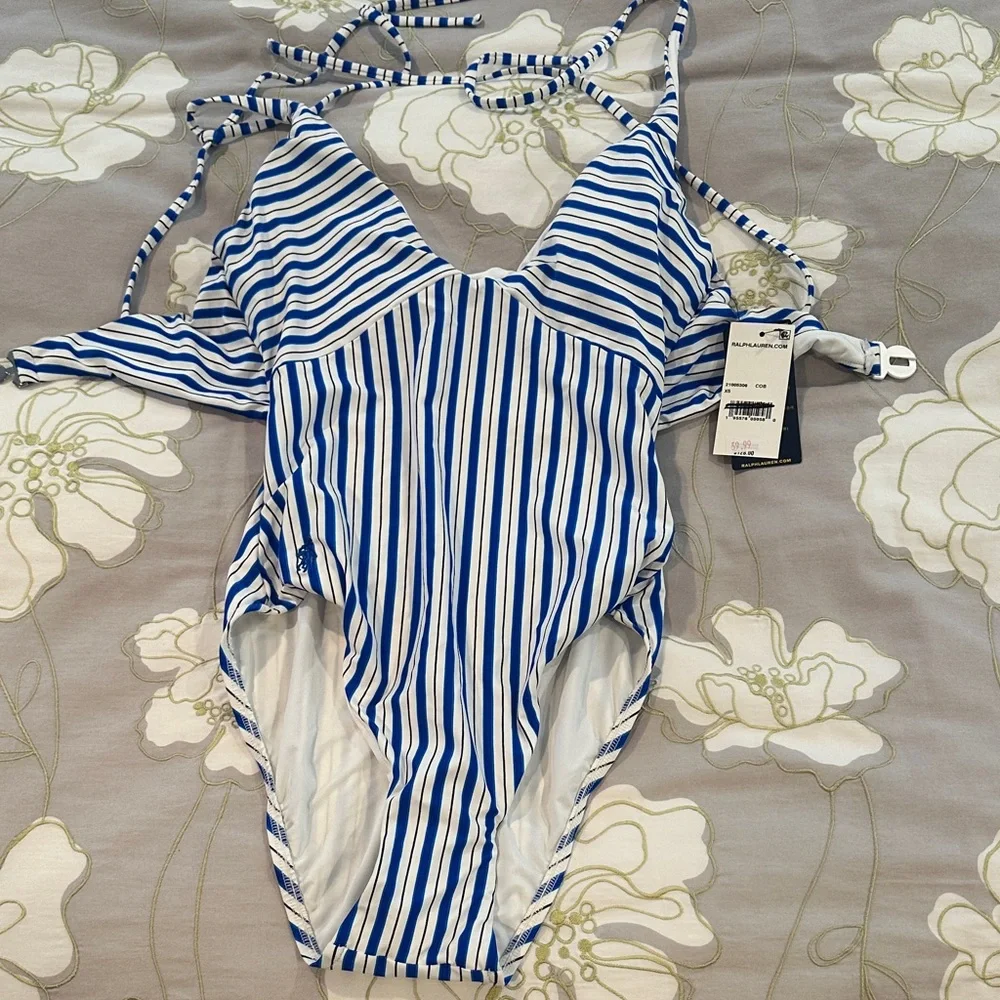 NWT- Ralph Lauren Blue and White Striped Swimwear- Size XS - Picture 1 of 5